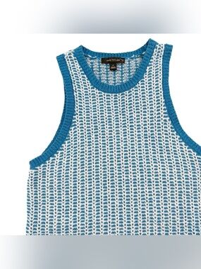 Ann Taylor Blue and White Knit Tank Petite Large